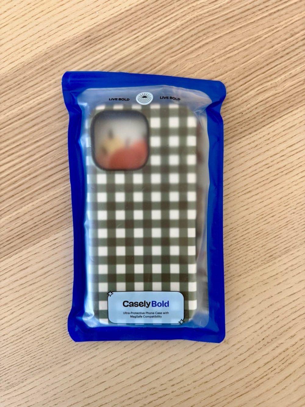 Iphone 15 Promax Casely Green Plaid gingham MagSafe Phone Case